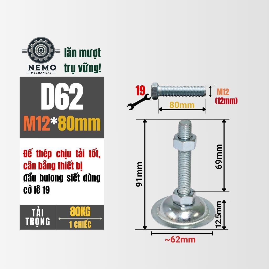 Chân Tăng Chỉnh Đế Thép Mạ Kẽm – Giải Pháp Cân Bằng Bàn Thao Tác & Băng Tải (M10, M12, M16)